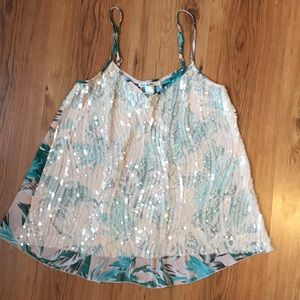 Cami with sequins and tropical print